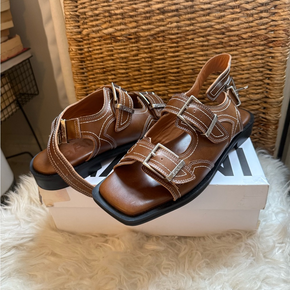 Ganni Brown Sandals with Chunky Straps